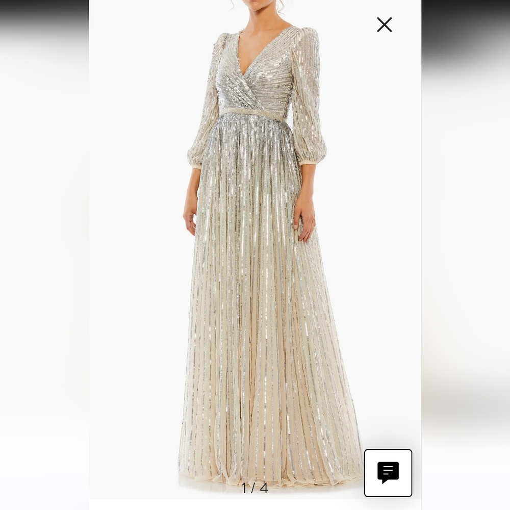 Mac Duggal Silver Embellished Wrap Gown